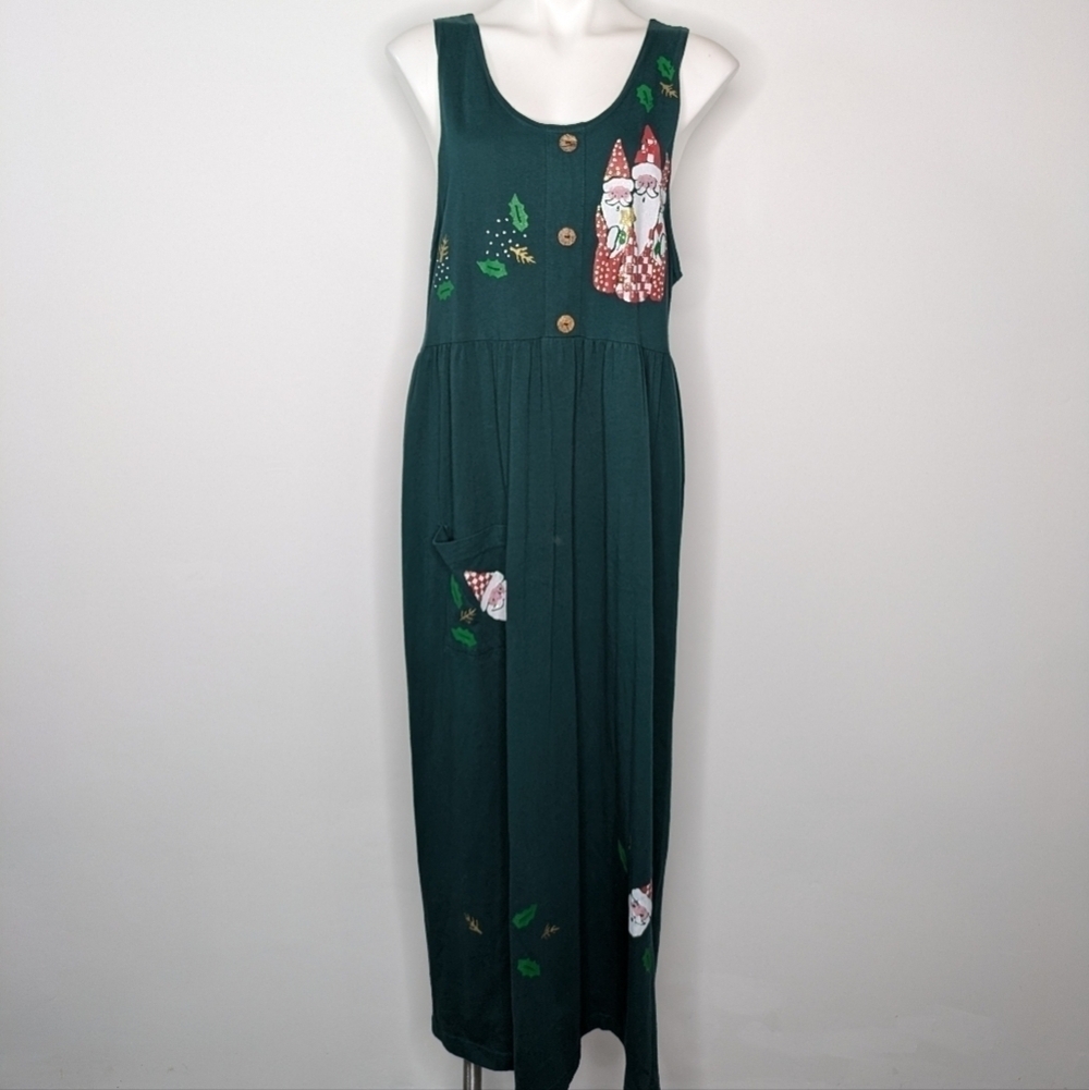 Vintage L.A. Artwear green Santa holiday Christmas winter sleeveless dress M/L